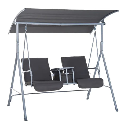 Outsunny Hollywoodschaukel 2-Sitzer mit Sonnendach Becherhalter
