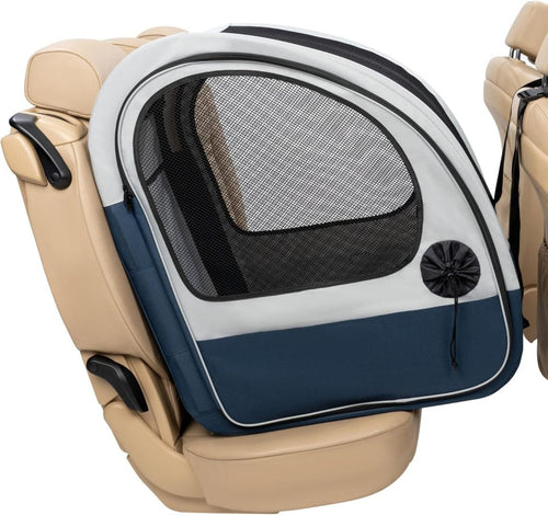 PetSafe Happy Ride Faltbare Transportbox, Hunde-Reisebox für die Autorückbank, Netztüren zur Belüftung, Blau/Grau