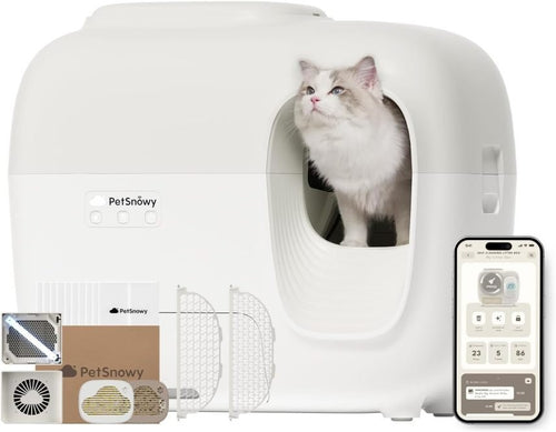 PetSnowy Katzenklo Selbstreinigend Katzentoilette mit TiO2-Geruchskontrollsystem, App-Steuerung, Auto-Packing für große Katzen & Mehrkatzenhaushalte 1,5-9 kg, Max Kapazität von 83L (2025 Premium) 1