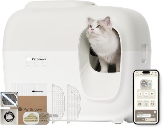 PetSnowy Katzenklo Selbstreinigend Katzentoilette mit TiO2-Geruchskontrollsystem, App-Steuerung, Auto-Packing für große Katzen & Mehrkatzenhaushalte 1,5-9 kg, Max Kapazität von 83L (2025 Premium) 1