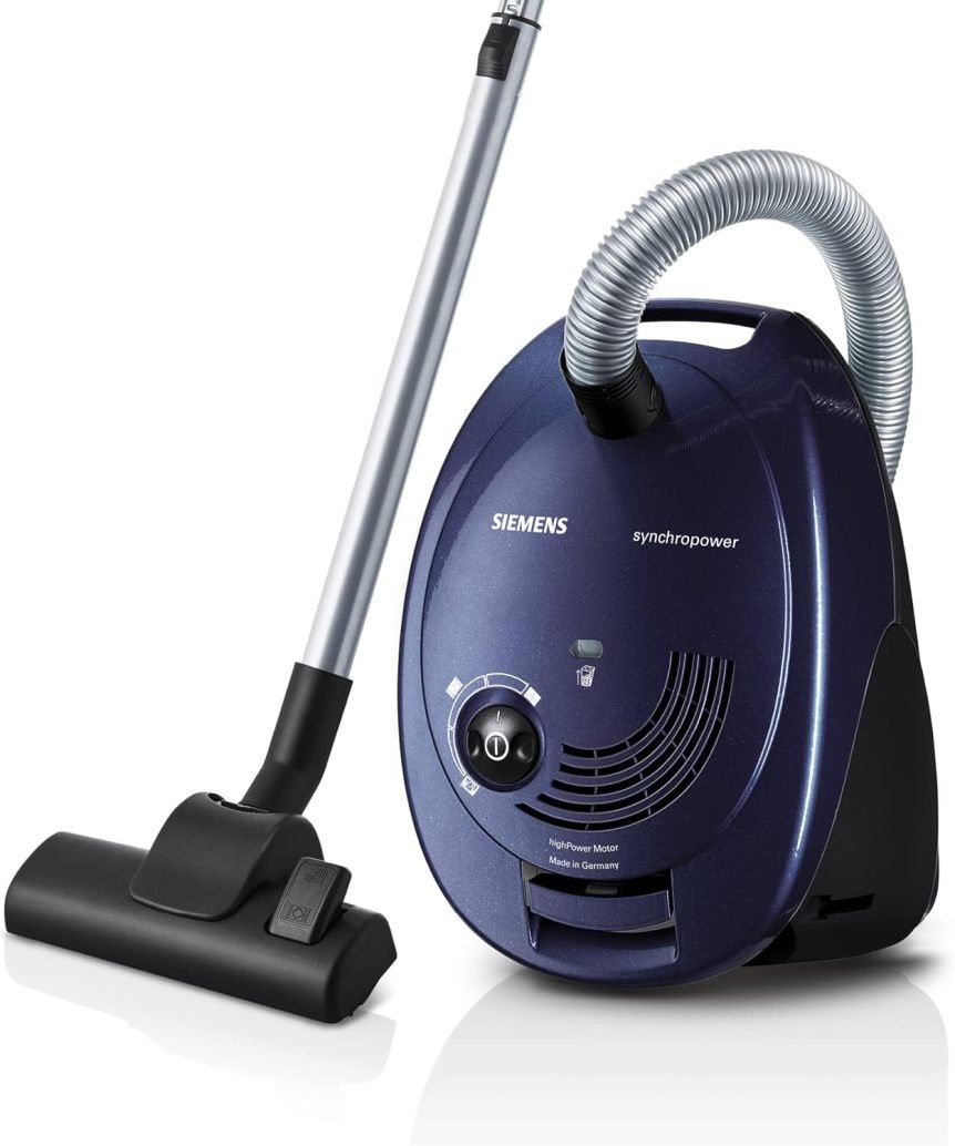 Siemens Staubsauger mit Beutel synchropower VS06A111 – 600 W, Hygienefilter, Hartboden & Teppich, Blau