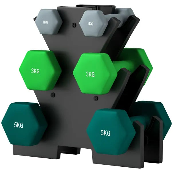 SPORTNOW Hantelset 6-teilig mit Hantelständer – 1 kg bis 5 kg