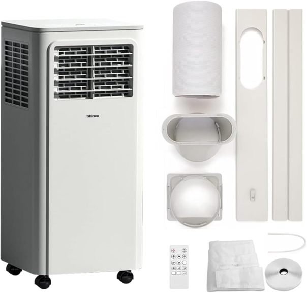 SHINCO Mobile Klimaanlage mit Abluftschlauch, 9000BTU, 2,6 kW, Kühlen&Ventilieren&Entfeuchten, Mobiles Klimagert mit Schlafmodus, Raumgre bis 22㎡, 24-Stunden-Timer 1