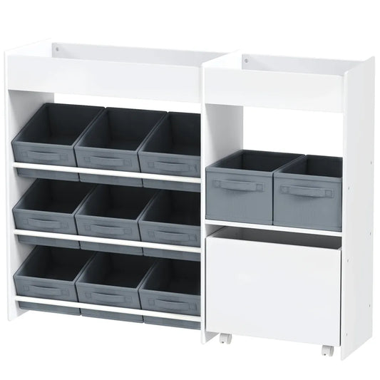 AIYAPLAY Kinderregal mit 11 Stoffboxen & Schrankfach, Weiß