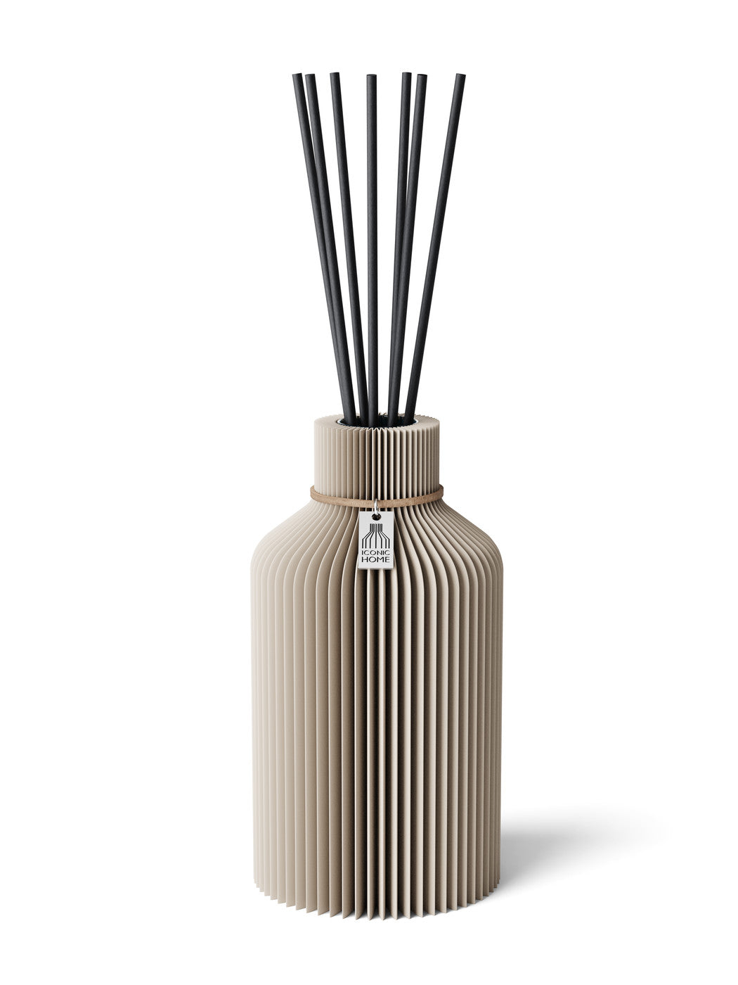 Duftvase Pure Cozy Greige 17,5 cm ICONIC HOME Naturfarbenes Band