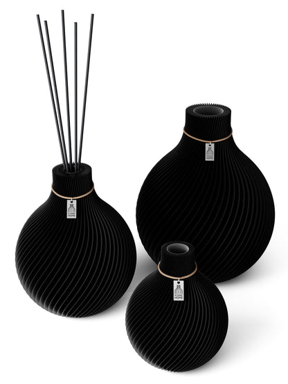 3 Vasen Set Duftvase Sphere Deep Black 26 cm ICONIC HOME Naturfarbenes Band