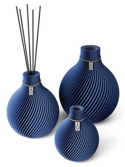 Duftvase Sphere 26 cm Naturfarbenes Band 3 Vasen Set Sea Blue ICONIC HOME