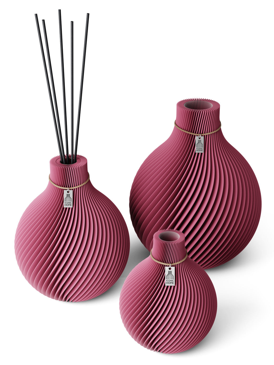 Duftvase Sphere 26 cm naturfarbenes Band 3er Vasen Set Soft Berry ICONIC HOME