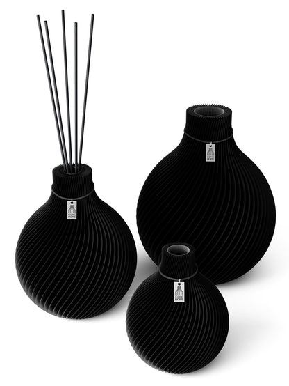 3 Vasen Set Duftvase Sphere Deep Black 26 cm ICONIC HOME Schwarzes Band