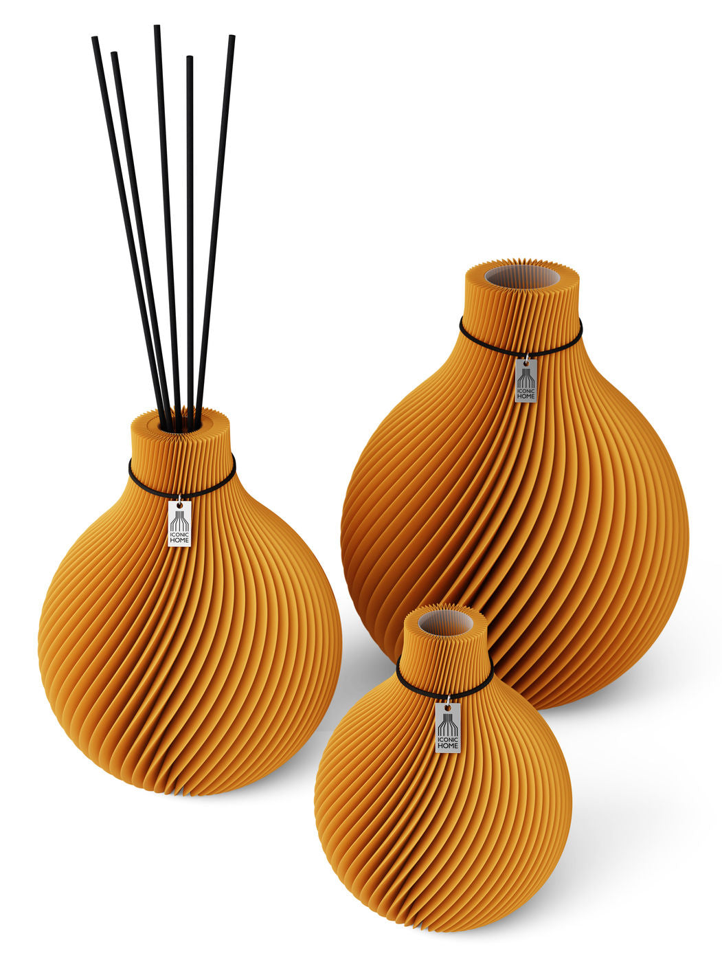 Duftvase Sphere 26 cm schwarzes Band 3er Set Golden Sunrise ICONIC HOME
