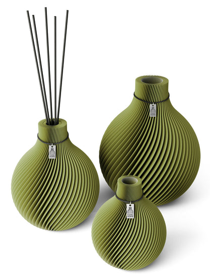 Duftvase Sphere Matcha Green schwarzes Band 26 cm 3er Set ICONIC HOME