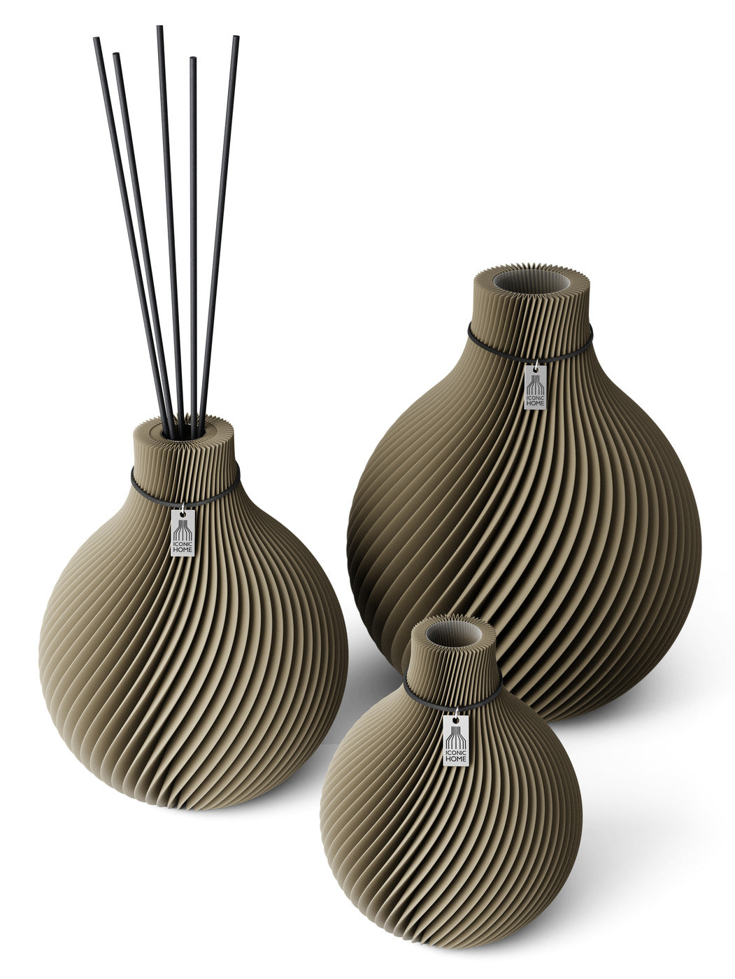 3 Vasen Set Duftvase Sphere Mystic Mud 26 cm ICONIC HOME Schwarzes Band