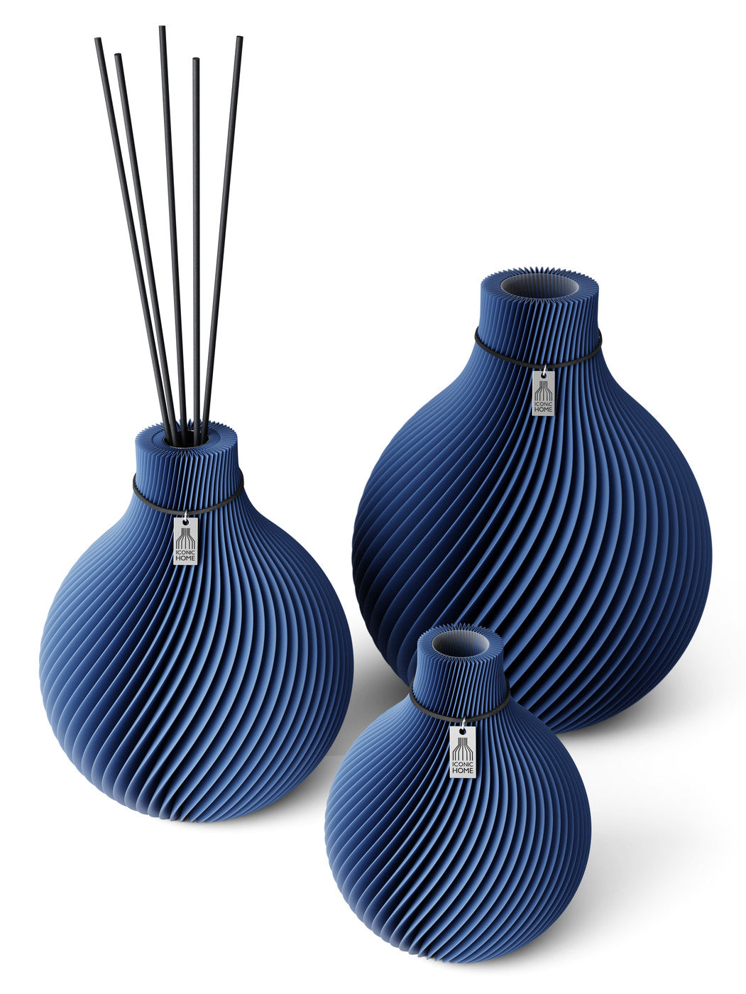 Duftvase Sphere 26 cm Schwarzes Band 3 Vasen Set Sea Blue ICONIC HOME