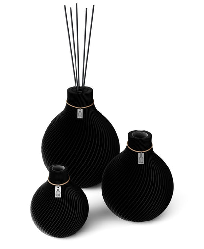 3 Vasen Set Duftvase Sphere Deep Black 32 cm ICONIC HOME Naturfarbenes Band