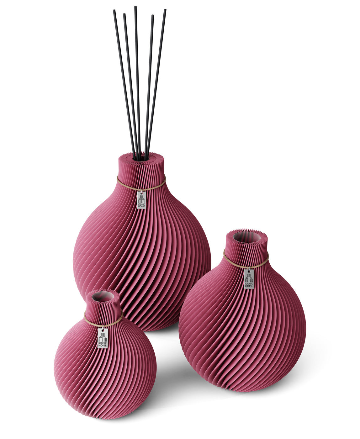 Duftvase Sphere 32 cm naturfarbenes Band 3er Vasen Set Soft Berry ICONIC HOME