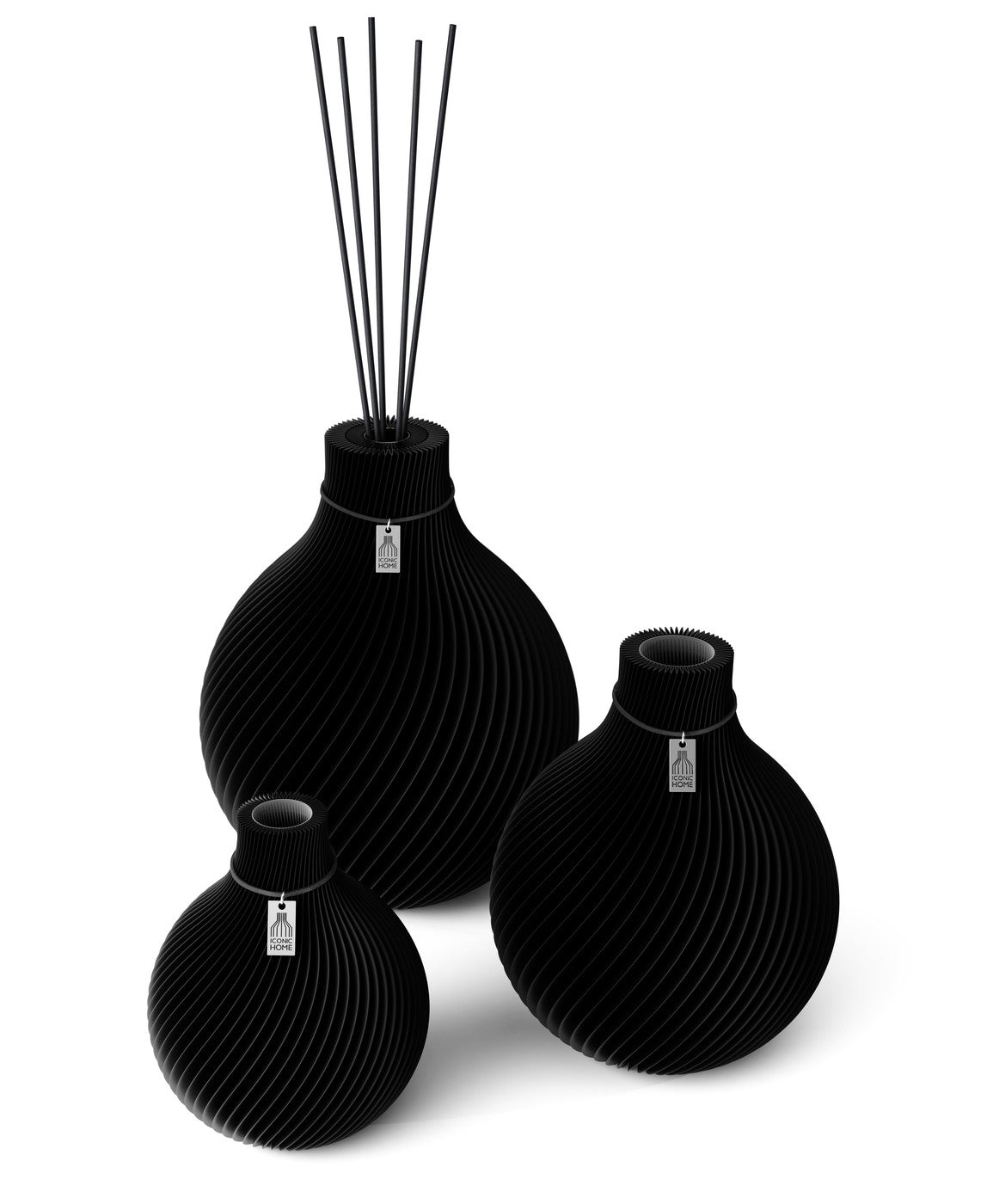 3 Vasen Set Duftvase Sphere Deep Black 32 cm ICONIC HOME Schwarzes Band