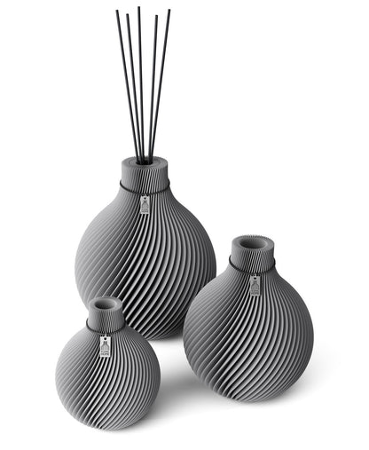 3 Vasen Set Duftvase Sphere Dreamy Gray 32 cm ICONIC HOME Schwarzes Band