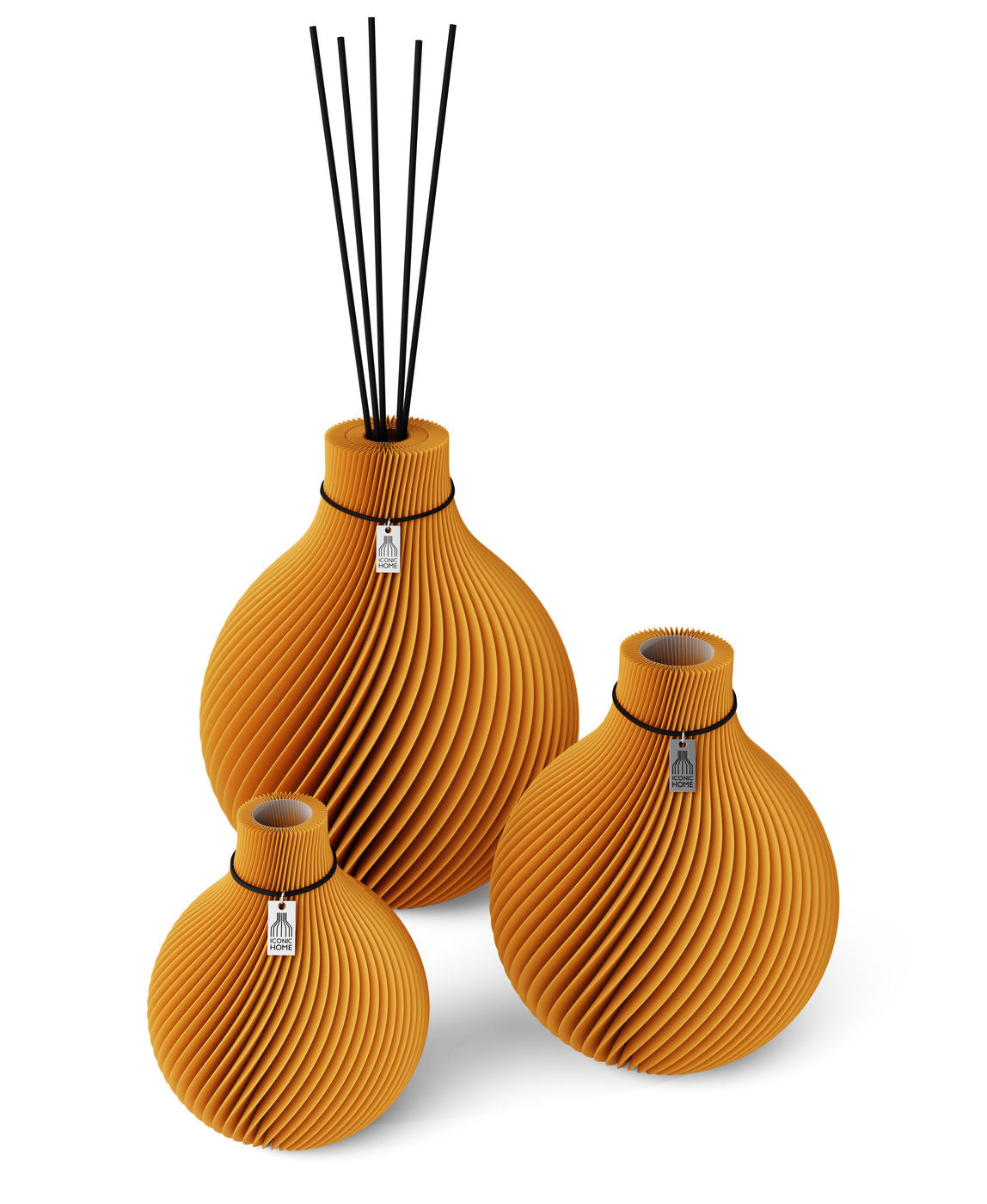 Duftvase Sphere 32 cm schwarzes Band 3er Set Golden Sunrise ICONIC HOME