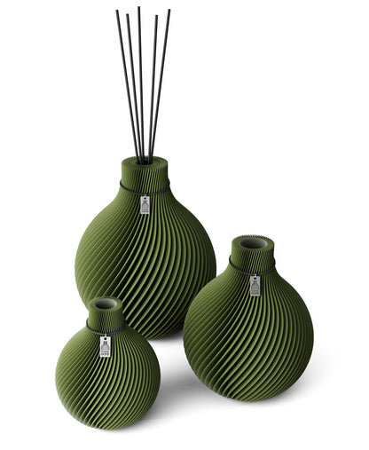 3 Vasen Set Duftvase Sphere Moss Green 32 cm ICONIC HOME Schwarzes Band
