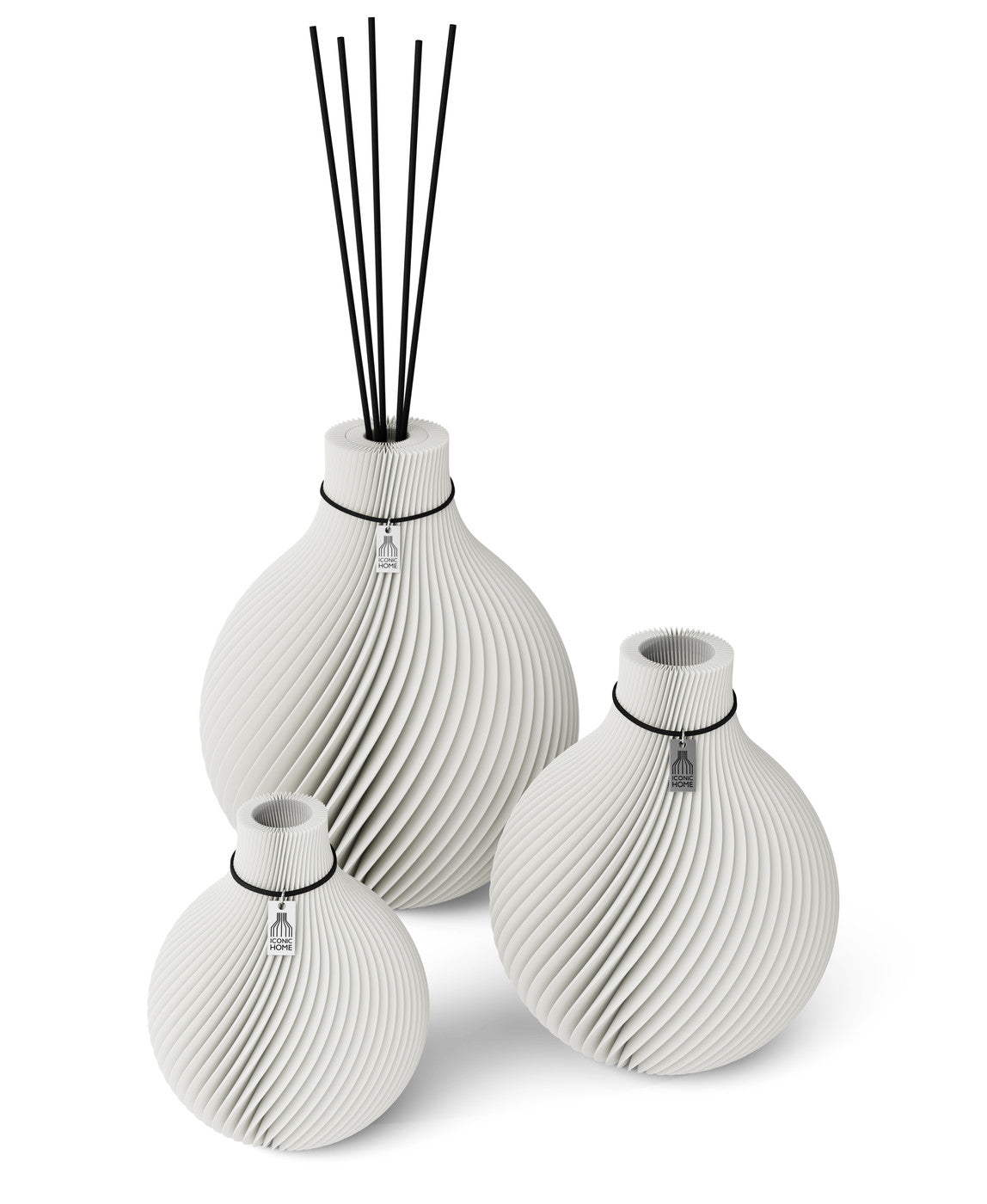 3 Vasen Set Duftvase Sphere Pure White 32 cm ICONIC HOME Schwarzes Band