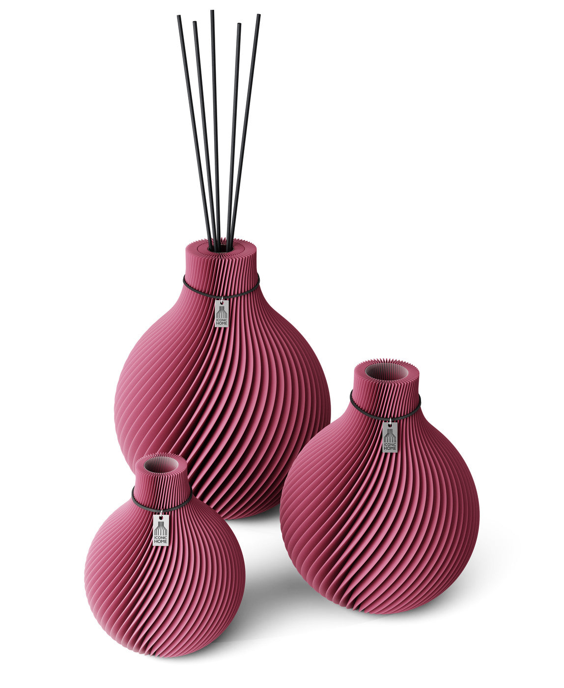Duftvase Sphere 32 cm schwarzes Band 3er Vasen Set Soft Berry ICONIC HOME