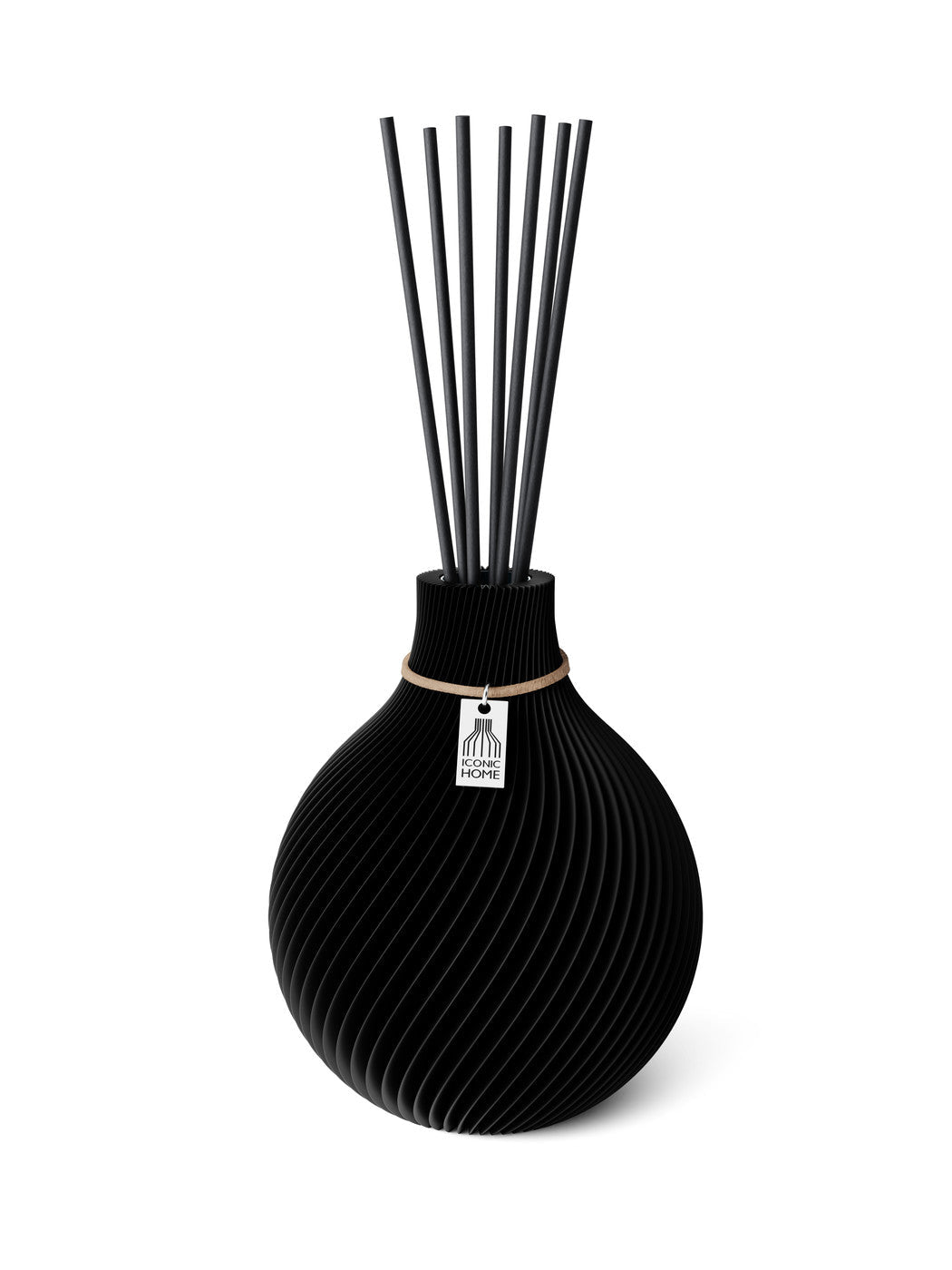 Duftvase Sphere Deep Black 15 cm ICONIC HOME Naturfarbenes Band