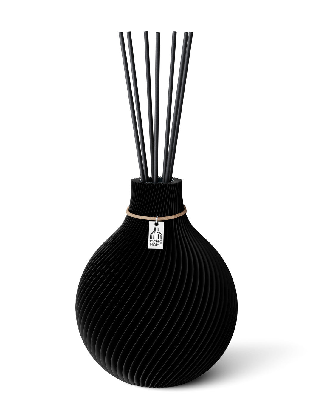 Duftvase Sphere Deep Black 17,5 cm ICONIC HOME Naturfarbenes Band