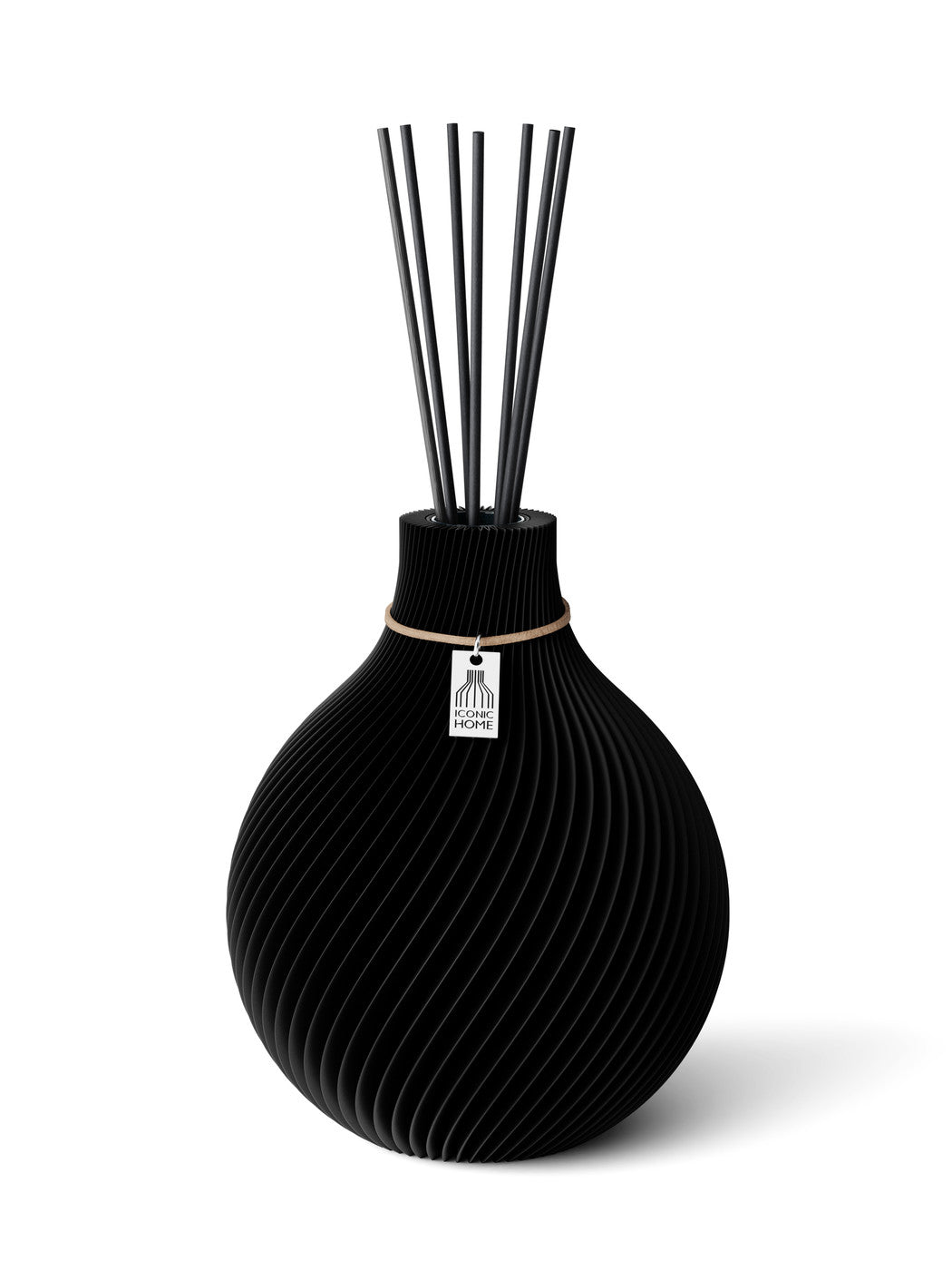 Duftvase Sphere Deep Black 20 cm ICONIC HOME Naturfarbenes Band