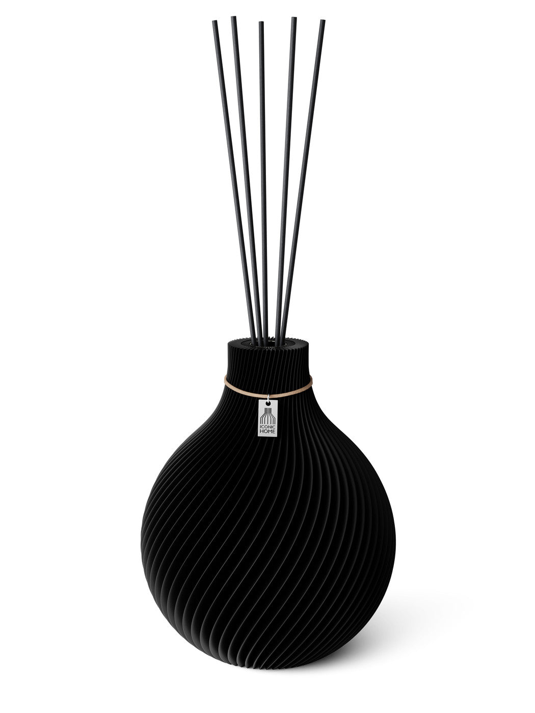 Duftvase Sphere Deep Black 26 cm ICONIC HOME Naturfarbenes Band