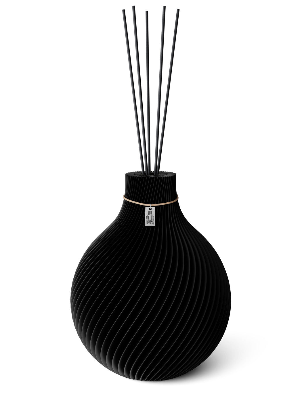 Duftvase Sphere Deep Black 32 cm ICONIC HOME Naturfarbenes Band