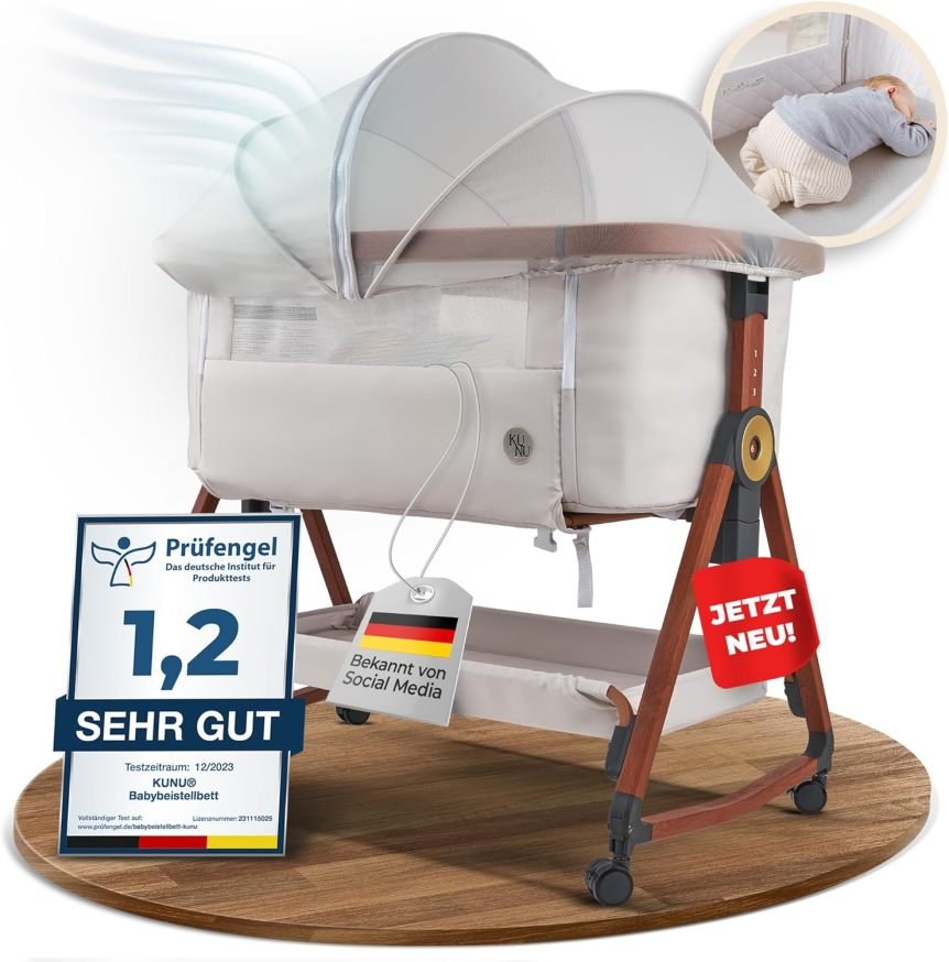 KUNU Baby-Beistellbett – Höhenverstellbar mit Wiegefunktion