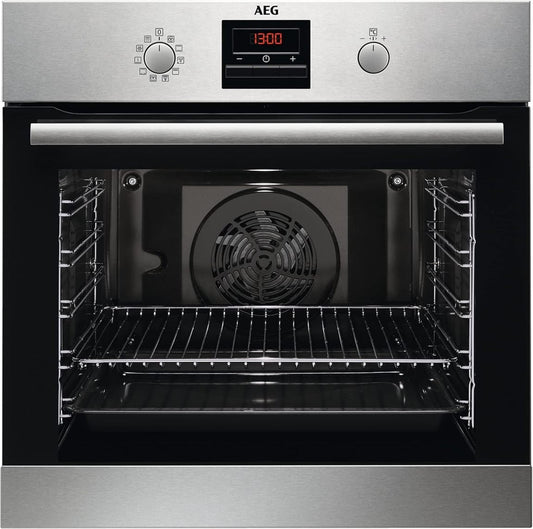 AEG Einbaubackofen – Serie 5 Ringheißluft: Gleichmäßige Garergebnisse auf 3 Ebenen – Pyrolyse Selbstreinigung – 25 Automatikprogramme – LED-Touchdisplay – Schnellaufheizung – Schwarz – BPE53516AB