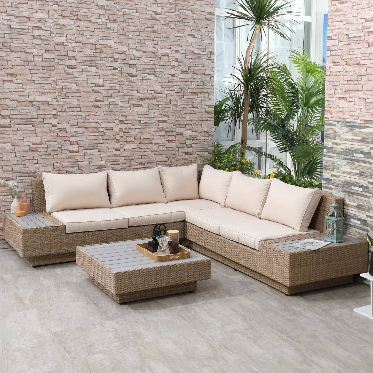 Outsunny Gartenmöbelset 4-teilig wetterfest mit Ablage Polyrattan