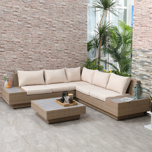 Outsunny Gartenmöbelset 4-teilig wetterfest mit Ablage Polyrattan
