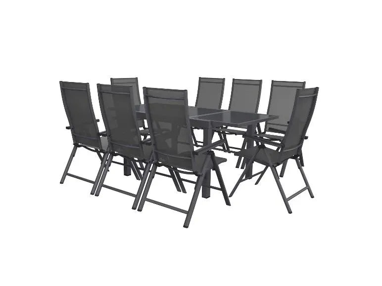 Alu-Set »Houston«, 9-teilig – Ausziehtisch & 8 Hochlehner, grau