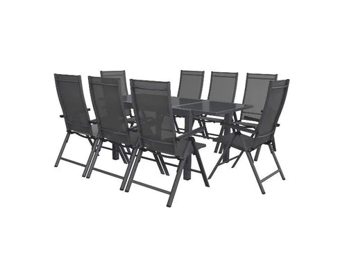Alu-Set »Houston«, 9-teilig – Ausziehtisch & 8 Hochlehner, grau