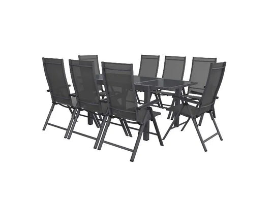 Alu-Set »Houston«, 9-teilig – Ausziehtisch & 8 Hochlehner, grau