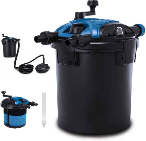 Scheppach Teichdruckfilter Komplettset PFS8000 | für Teiche bis 8000 Liter | Fördermenge 4000 L/h | 11 W UV-C Klärer mit Spin Clean | int.