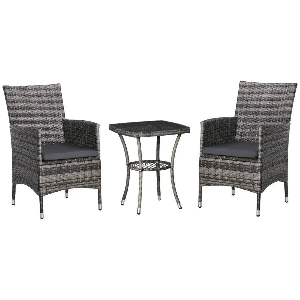 Outsunny Balkonmöbel Set 3-teilig mit Sitzkissen Glasplatte