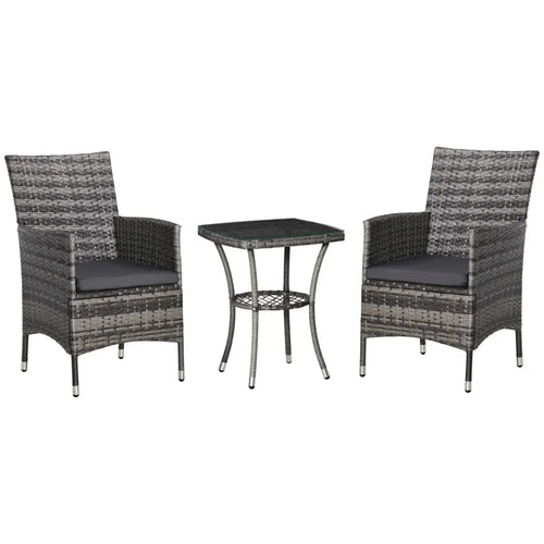 Outsunny Balkonmöbel Set 3-teilig mit Sitzkissen Glasplatte