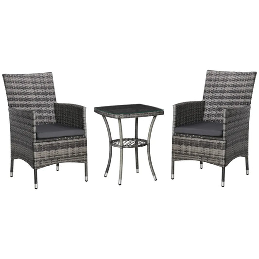 Outsunny Balkonmöbel Set 3-teilig mit Sitzkissen Glasplatte