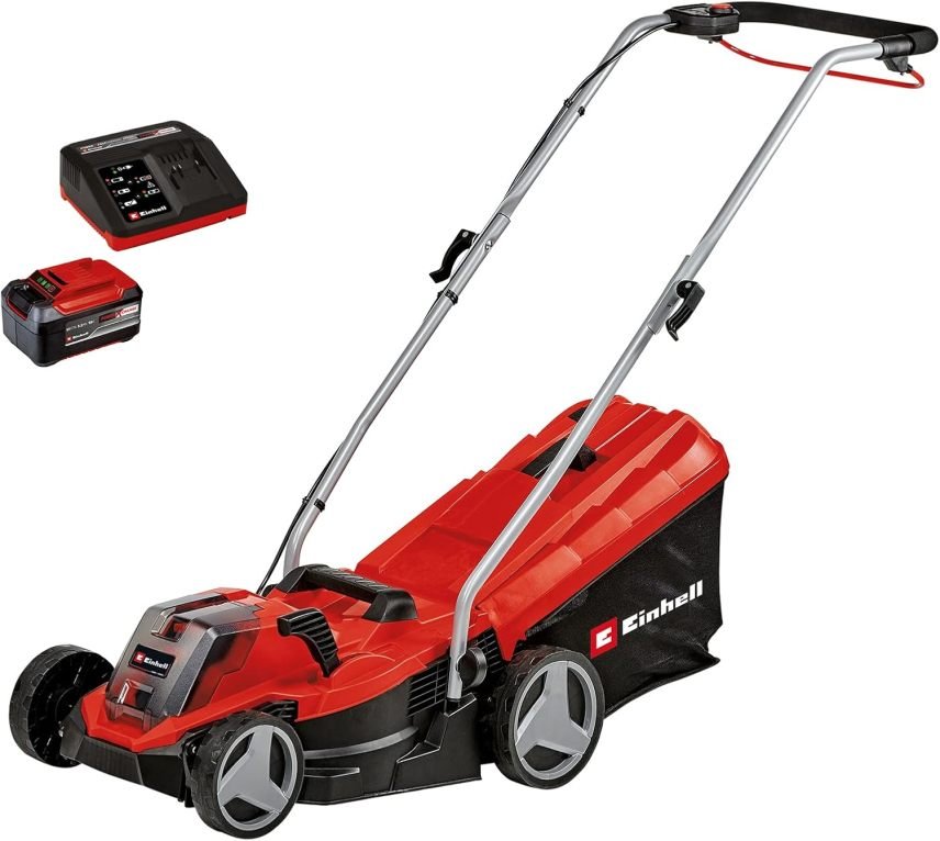 Einhell Akku-Rasenmher GE-CM 18/33 Li Kit Power X-Change (18 V, 33 cm Schnittbreite, bis 200 m, Brushless, 30L Fangkorb, 25-65 mm Schnitthhe, inkl.