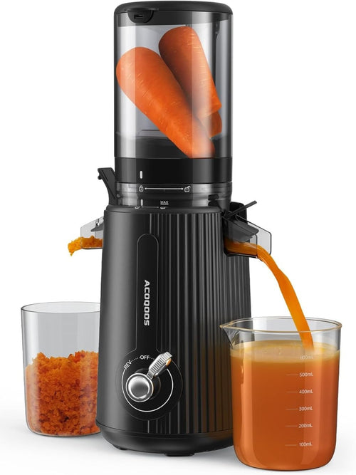 ACOQOOS Entsafter, Entsafter Gemüse und Obst with 110MM Einfüllffnung, Leicht zu Reinigen Slow Juicer Machine with 2 Cups Schwarz 1