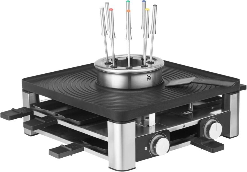 WMF Lumero 3in1 Gourmet Station für 8 Personen, Raclette Fondue Kombi, elektrisch, Temperaturregulierung, Beleuchtung, 1800 Watt, platzsparend, edelstahl matt 1