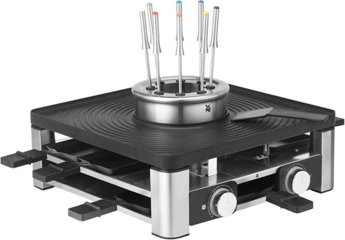 WMF Lumero 3in1 Gourmet Station für 8 Personen, Raclette Fondue Kombi, elektrisch, Temperaturregulierung, Beleuchtung, 1800 Watt, platzsparend, edelstahl matt 1