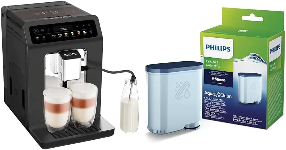 Krups Evidence One Kaffeevollautomat mit Milchschlauch, 12 Getränke, 2-Tassen-Funktion, Farbdisplay, Kaffeemaschine, TÜV-Siegel, Schwarz, EA895N10,
