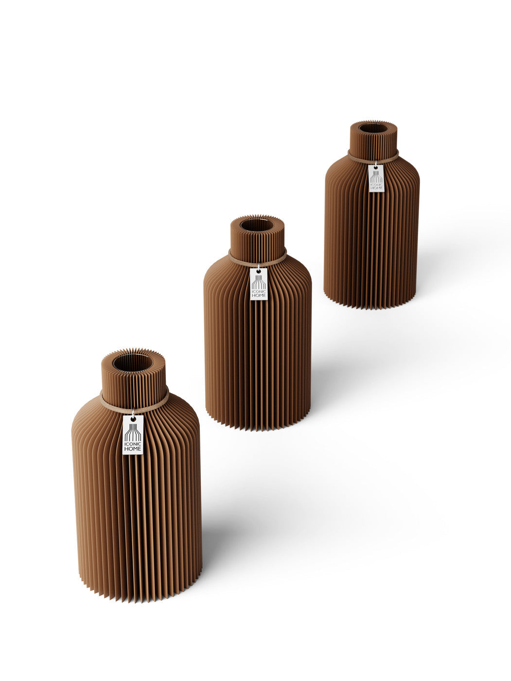 Tischvase Pure naturfarbenes Band Set 3 Vasen 15 cm choco brown ICONIC HOME