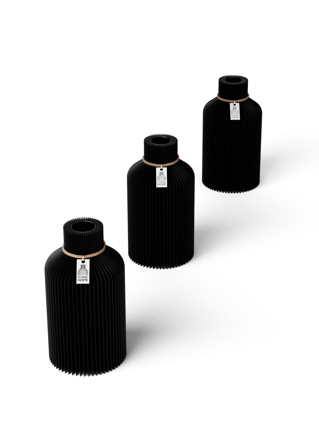 Tischvase Pure naturfarbenes Band Set 3 Vasen 15 cm deep black ICONIC HOME
