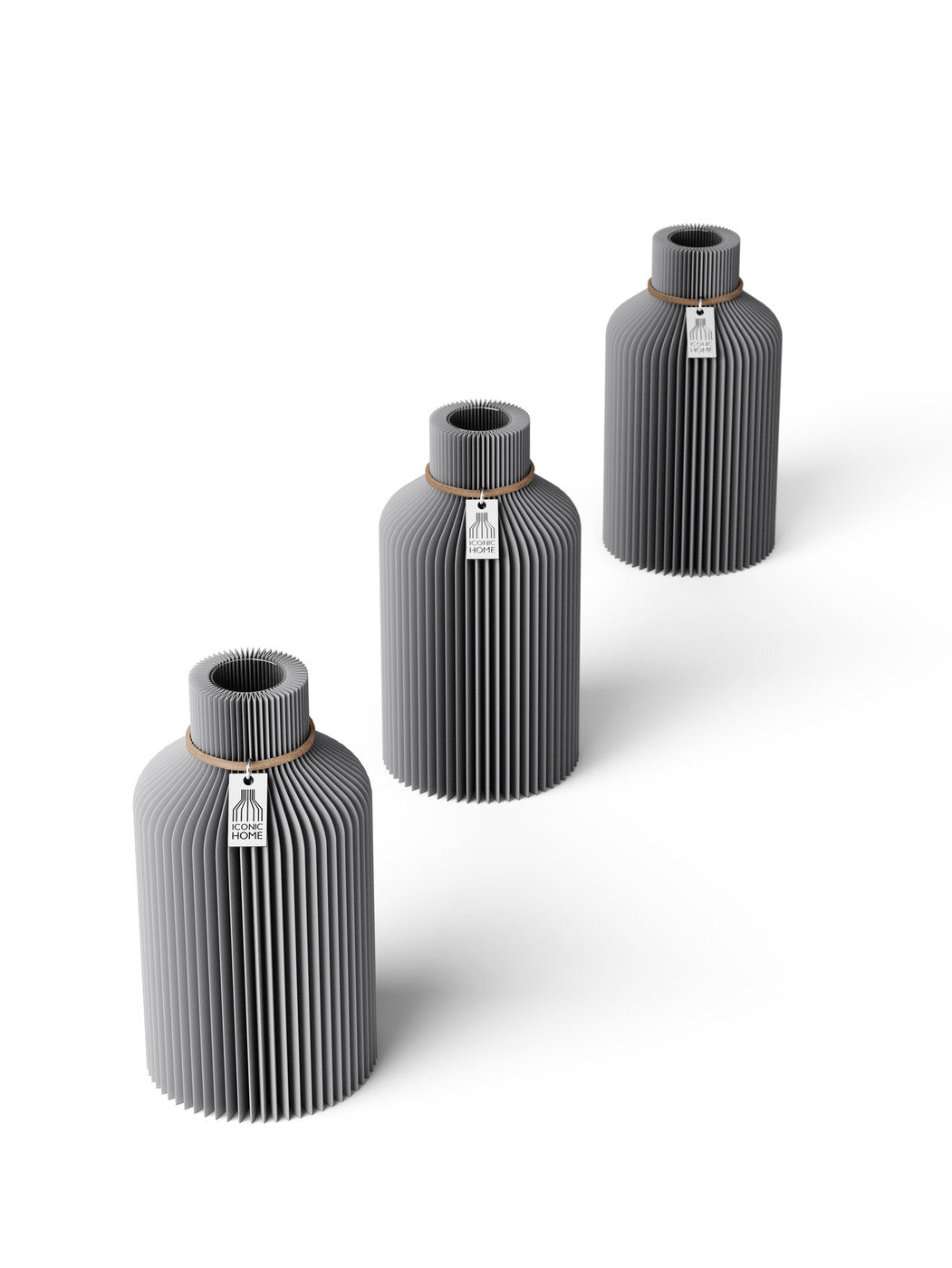 Tischvase Pure naturfarbenes Band Set 3 Vasen 15 cm dreamy gray ICONIC HOME