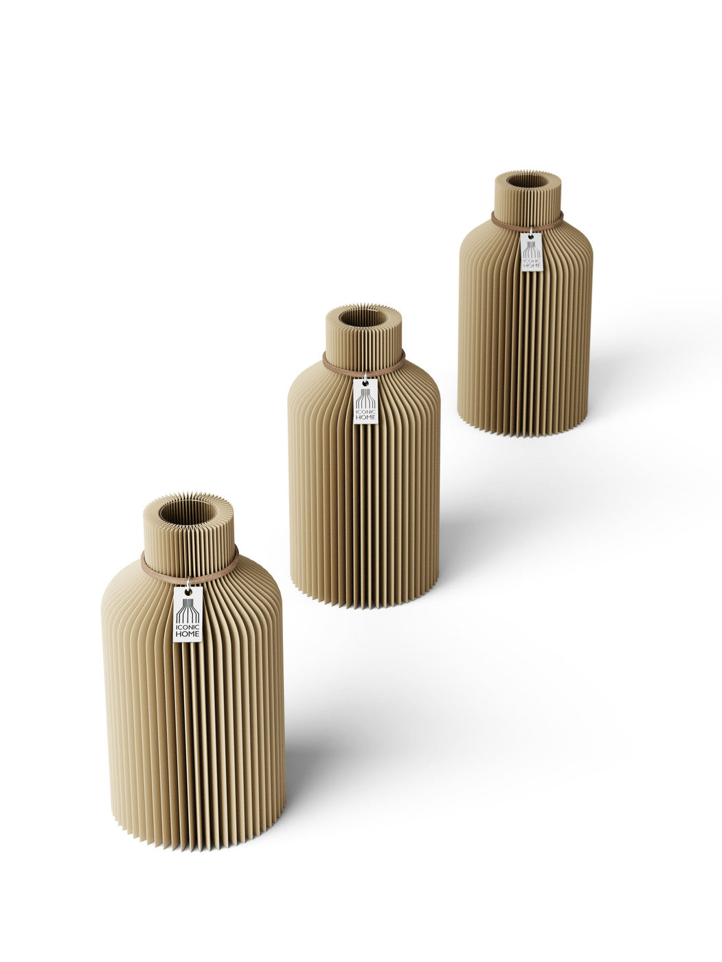 Tischvase Pure naturfarbenes Band Set 3 Vasen 15 cm natural oak ICONIC HOME